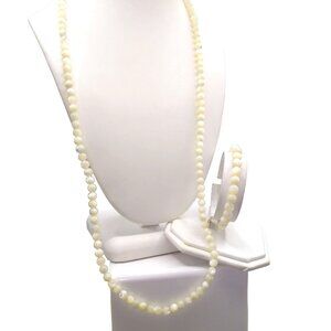 Vintage Lustrous White Mother of Pearl Beads Long Necklace and Bracelet, Demi